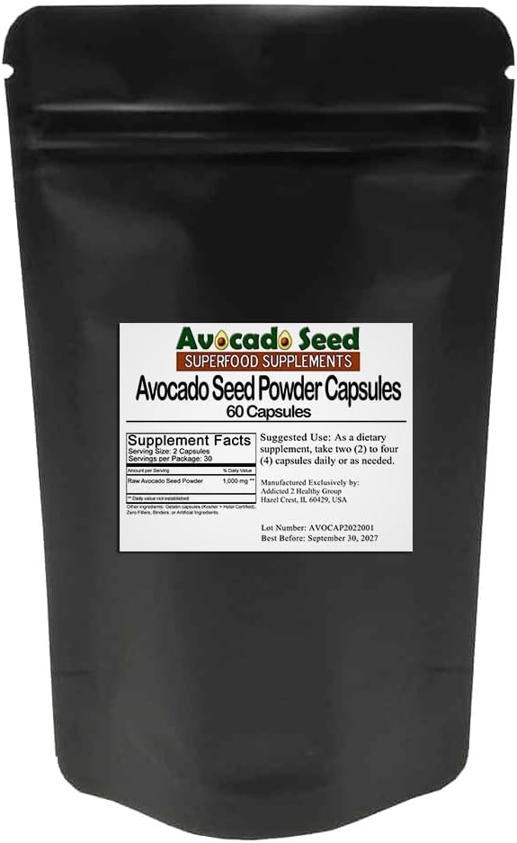 Avocado Seed Powder Capsules [60 greve] #1 Prebiotic Fiber + Antioksidant Supplement, Rå mat, Digestive Helse - Den ultimate bærekraftige supermat