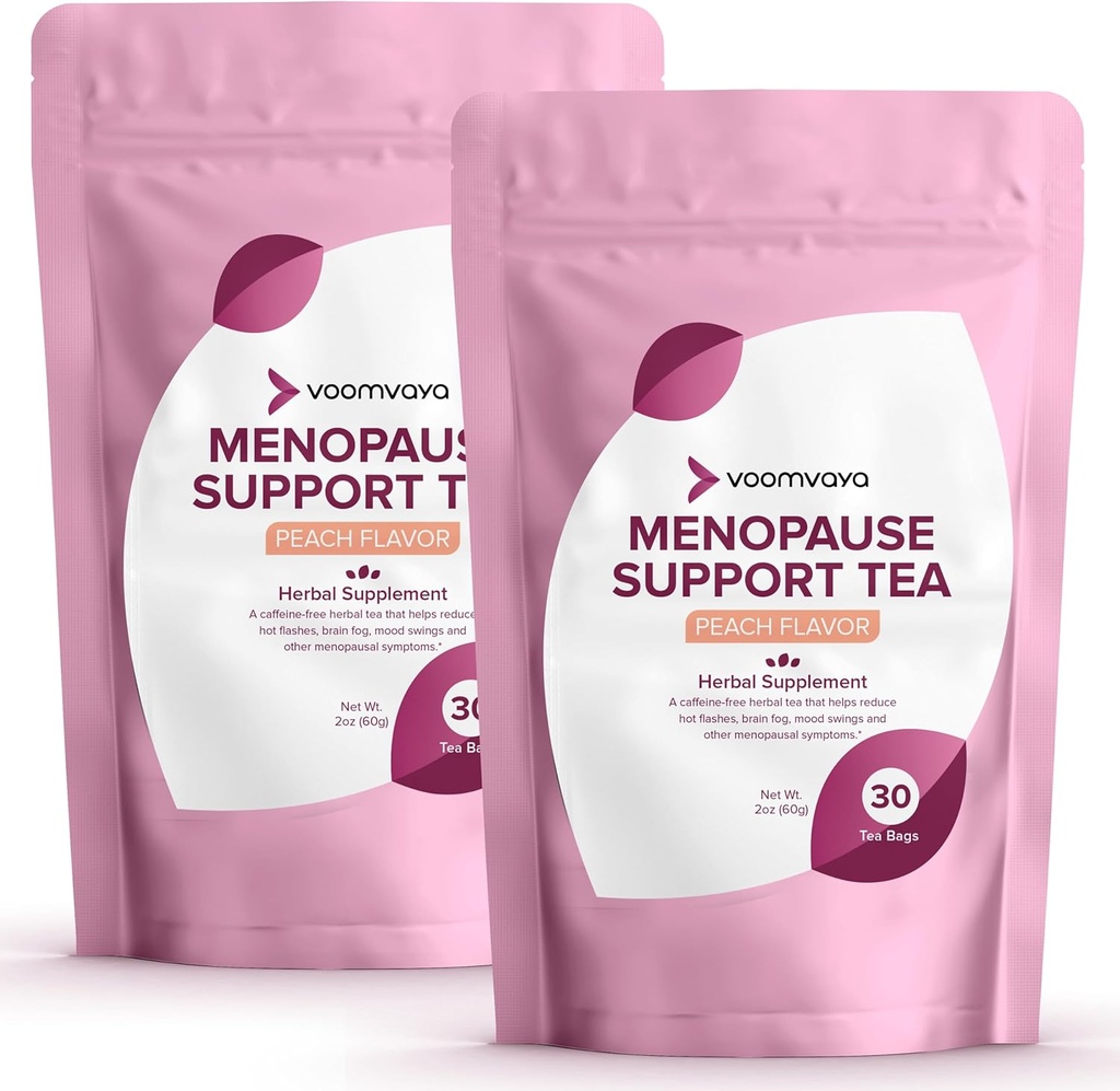 VoomVaya Spar 10% på Menopause støtte te 2-Pack Bundle - Naturlig Menopause Relief for kvinner w/Red Clover & Black Cohosh - Natt Sweats & Hot Flashes Relief - Peach Flavor - 90 Teabags