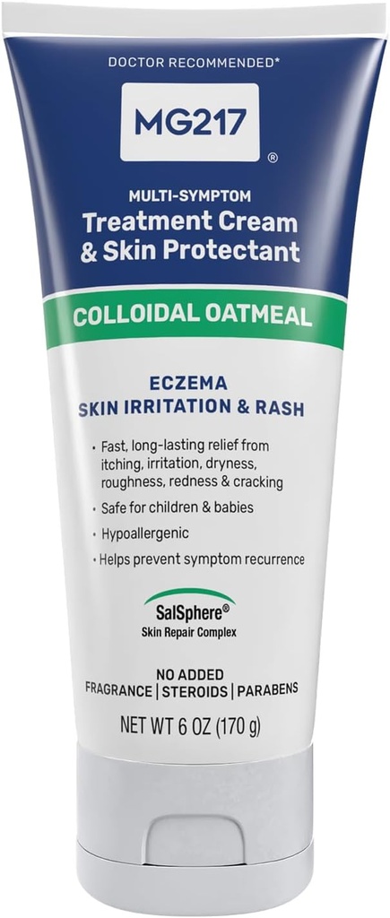 MG217 Eczema Body Cream med 2% Colloidal havregryn, beroligende lindring for tørr, kløe og irritert hud, krusning, steroid og fragrance-fri moisturizer, 6 oz Tube