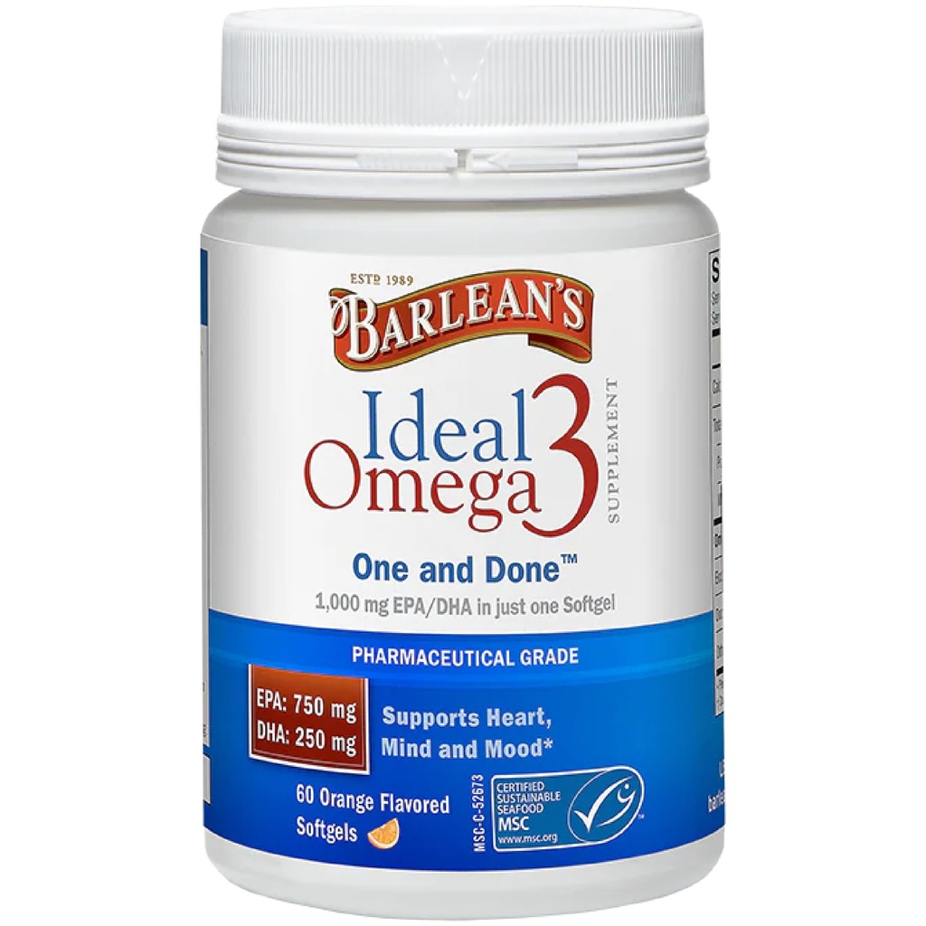 Barleans ideelle Omega 3 Fish Oil Supplement, 1000 mg Softgels, Farmasøytisk klasse EPA & DHA for hjernen, felles, og hjerte helse, oransje flavor, 60 ct