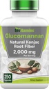 Tnvitaminer Glucomannan Capsules 2000 MG - 250 greve  Natural Naturlig Konjac Root Fiber ekstrakt pulver Supplement | Oppløselig, Dietarisk, & Digestive Fiber piller | Produsert i USA | Ikke-GMO & Glutenfri
