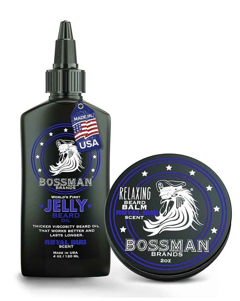 Bossman Jelly Skjeggolje for menn & Skjegg Balm for menn Combo - Royal Oud Scent