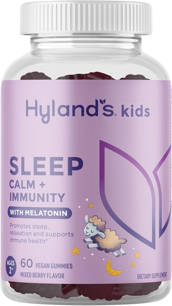 Hylands barn sover rolig og immunitetsstøtte med melatonin, søvnhjelp gummier med vitamin C, sink, eldrebær og kamille, hjelper med søvnløshet og hvileløshet, 60 vegan gummies