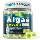 Vegansk Omega-3 Gummier for voksne, Fiskeolje Alternativ fra Algae Olje, Plant Basert DHA 460mg & EPA 230mg Plus MetylFolat, Vitamin B12, Fosfatidyserin, Ingen Fiskig smak, Vegansk, Sukkerfri, 60 Cts