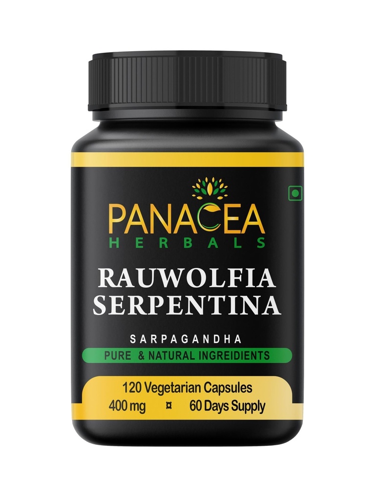 Panacea Herbals Rauwolfia Serpentina kapsler (120 greve 400mg Veg Caps) Sarpagandha Vati, Indisk Snaproot Supplement