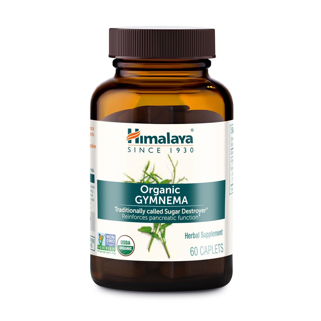 Himalaya Organic Gymnema Sylvestre – Herbal Glucose Metabolism Support - USDA Økologisk, Ikke-GMO, Vegan, Glutenfri, Tilsetningsfri, 700 mg, 60 Caplets