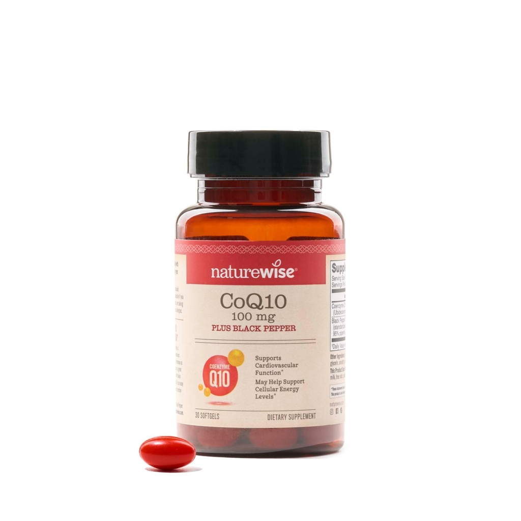 NatureWise CoQ10 100mg + Svart Pepper Softgels - høy absorpsjon Coenzym Q10 + Svart Pepper - Antioksidant for hjertehelse + cellulær energi - Vegan, ikke-GMO, Glutenfri - 30 greve[30-dagers forsynings]