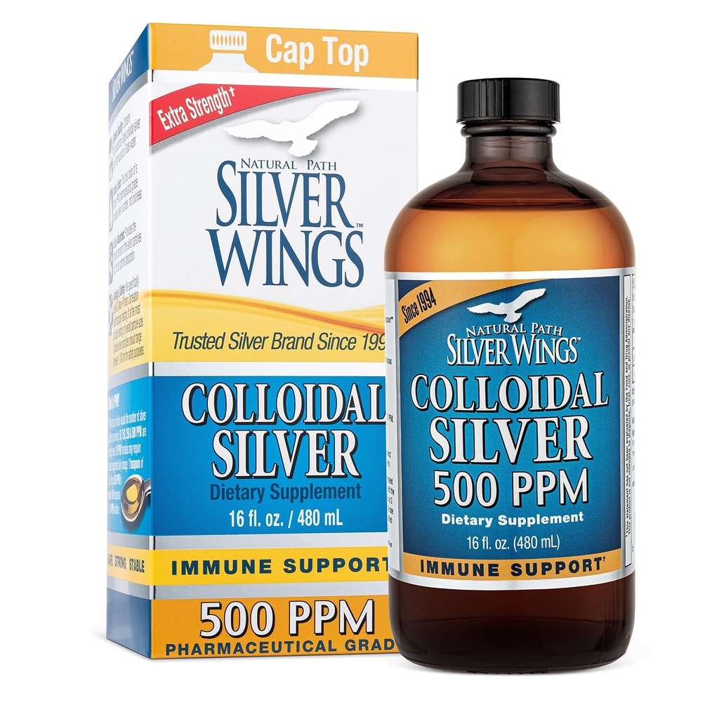 Naturlig Path Silver Wings Colloidal Silver 500ppm (2.500mcg) Immun støtte Supplement 16 fl oz.