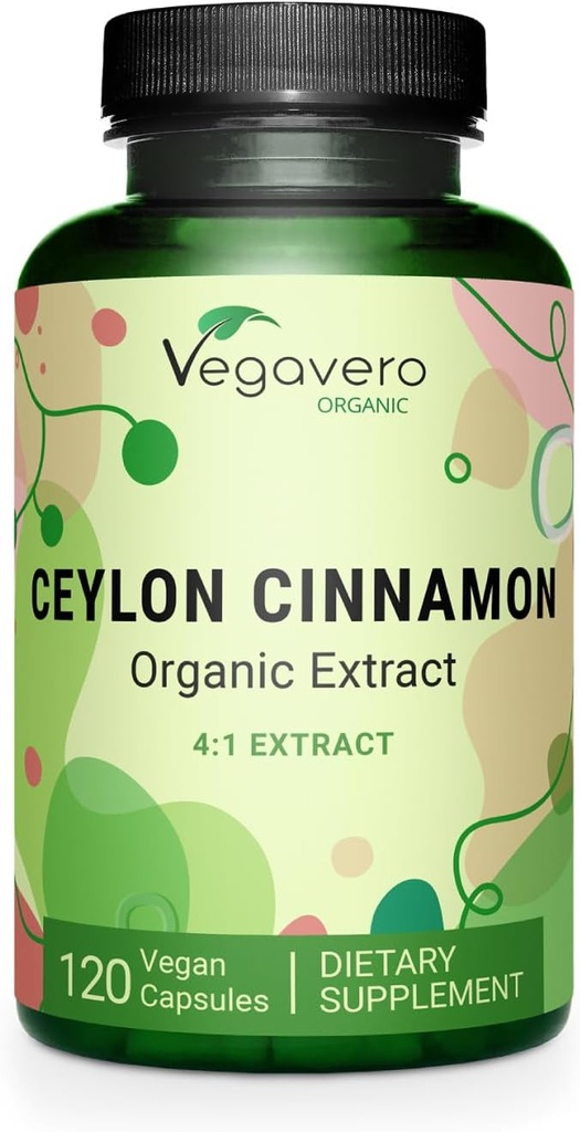 Vegavero Organic Ceylon Cinnamon | 2000mg | USDA Certified | NO Kunstige Additiver | 4 måneders forsyning | Lab-Tested, Ikke-GMO | 120 kapsler | Vegan