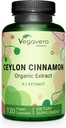 Vegavero Organic Ceylon Cinnamon | 2000mg | USDA Certified | NO Kunstige Additiver | 4 måneders forsyning | Lab-Tested, Ikke-GMO | 120 kapsler | Vegan