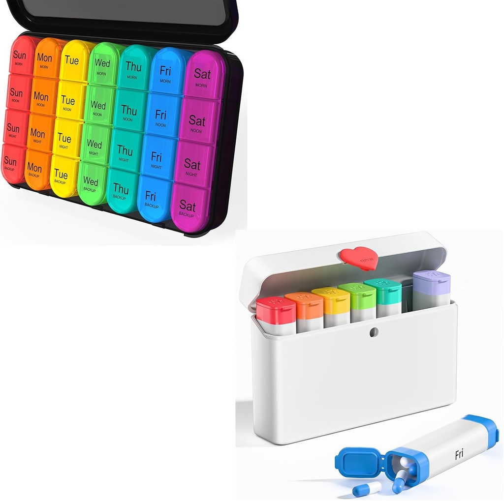 Weekly Pill Organizer 4 ganger om dagen og 2 ganger om dagen