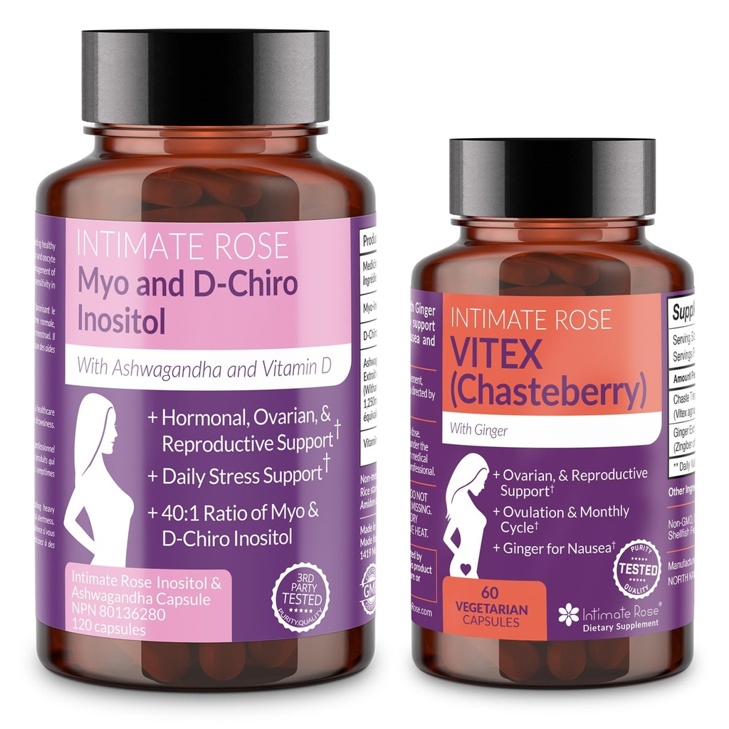 Intim Rose Kvinners Hormonal Balance Bundle – Myo-Inositol & D-Chiro Inositol + Vitex Chasteberry – Reproduktiv helse og menstruell støtte