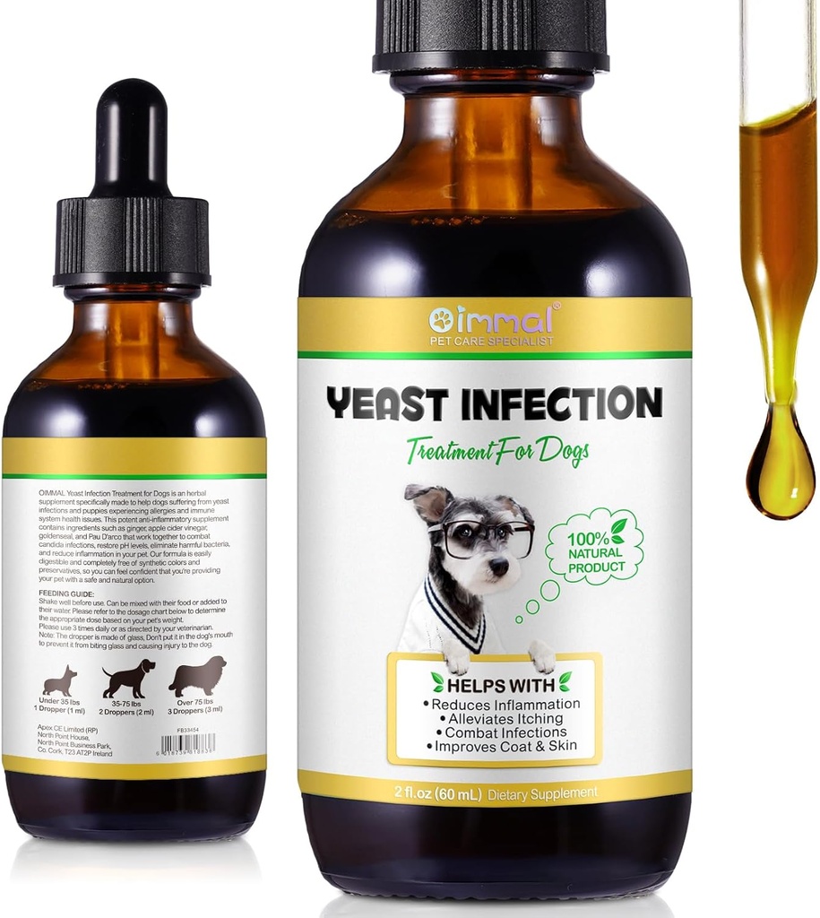 Naturlig Yeast Infeksjonsbehandling for hunder - støtter sunn kløe Relief & Inflammasjon - Hundeøreinfeksjonsbehandling og allergirelief - kløe relief for hunder, hund ørebehandling for infeksjoner-2 fl oz