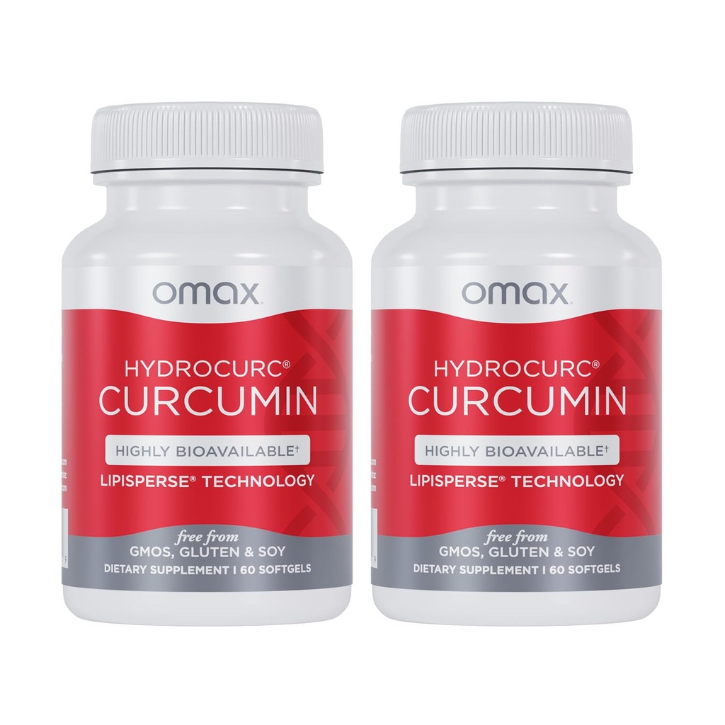 Omax3 2 Pakke- HydroCurc Turmeric Curcumin Softgels, svært biotilgjengelig MCT oljenanopartikkel for potens og absorpsjon, felles helse, 120 Softgels