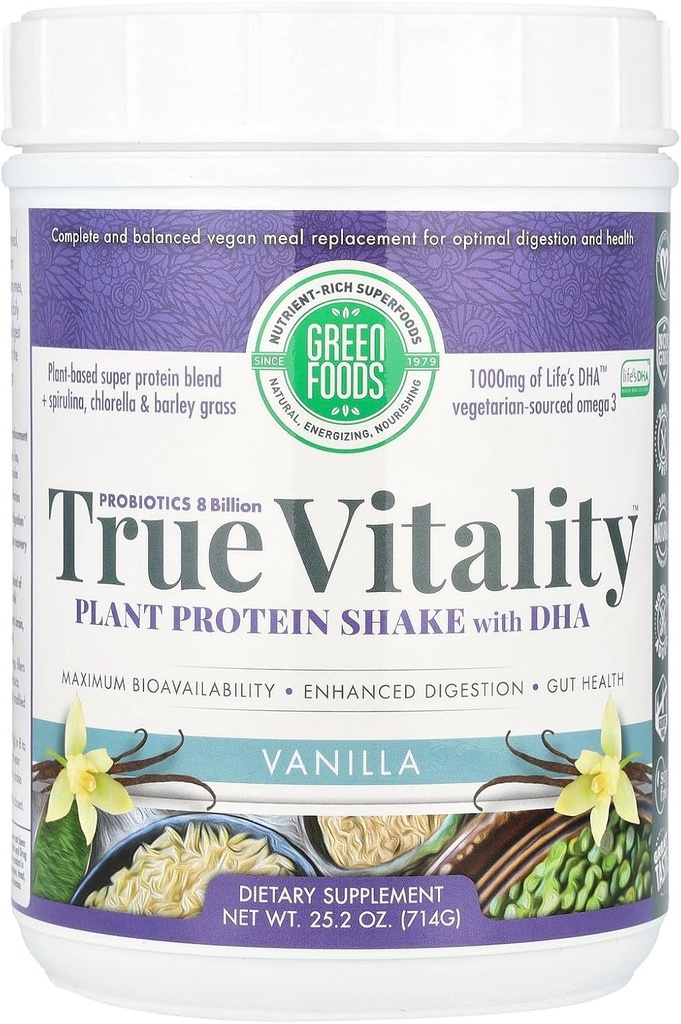 Grønne matvarer True Vitality Plant Protein Shake, Vanilla, 25.2 Ounce