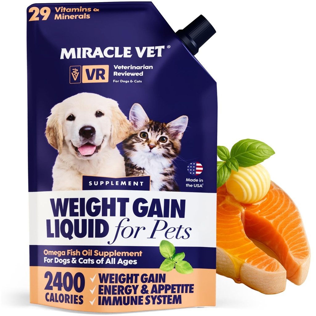 Miracle Vet High-Calorie Vektvinner for hunder og katter - Multivitamin ernæringstilskudd Gel, Omega fiskeolje, kalsium - Valp, eldre, prenatal katt og hund vitaminer, Kosttilskudd for vektøkning