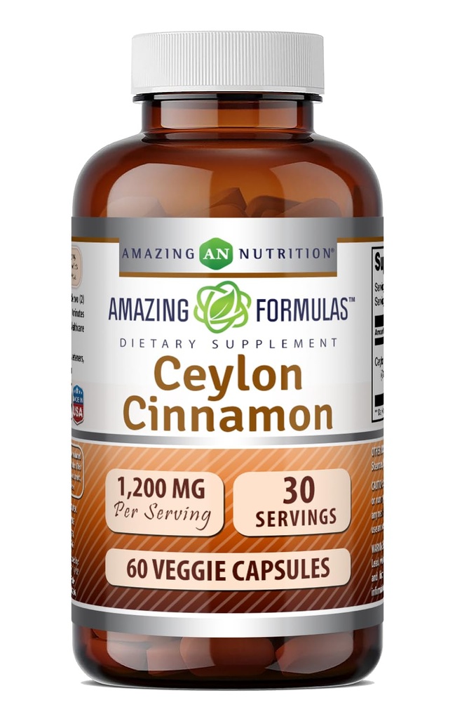 Amazing Formler Ceylon Cinnamon 1200 Mg Supplement | Vegetariske kapsler | Ikke-GMO | Glutenfri | laget i USA (1 Pack | 60 Count)