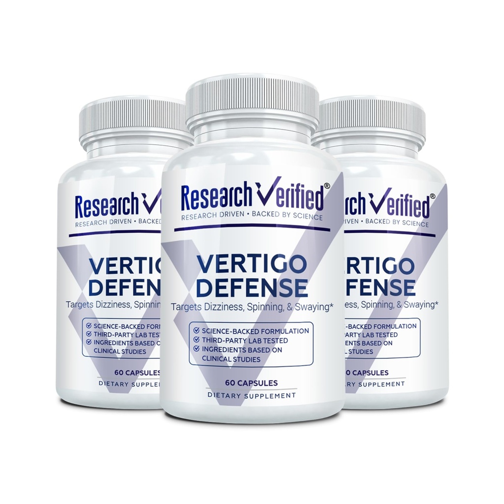 Forskning Verifisert Vertigo Defense - Soothe symptomer og støtte indre ørebalanse - vitamin D3, Ginger, Ginkgo Biloba, BioPerine - 180 kapsler