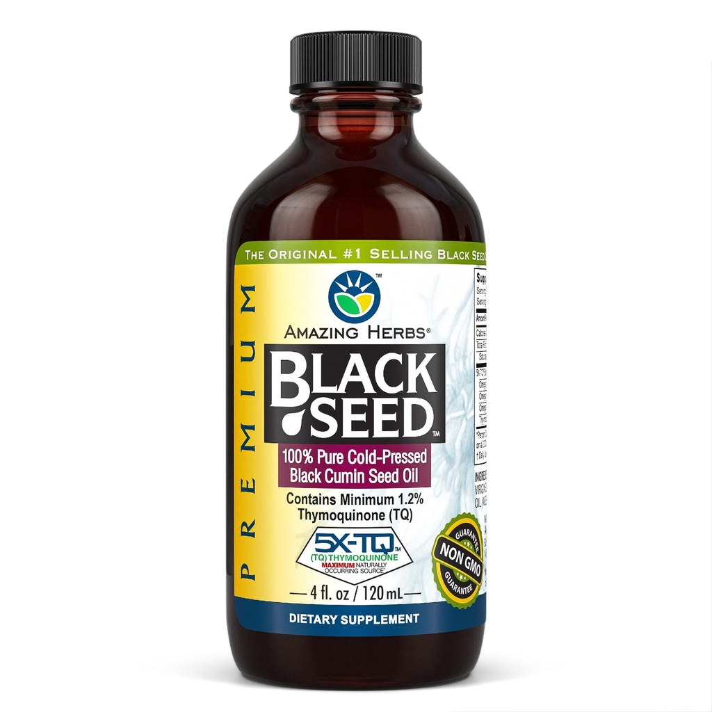 Amazing Herbs Premium Black Seed Oil - Glutenfri, ikke GMO, Cold Pressed Nigella Sativa Aids i Digestive Helse, Immune Support, Hjernefunksjon - 4 Fl Oz