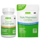 Super B-Complex 180 Tabletter + Triple Magnesium Complex 180 Tabletter Vegansk Bundle, Metylert frigjøring B Complex + høy absorpsjon Chelated Magnesium Glycinat, Taurat & Citrat, ved Igennus