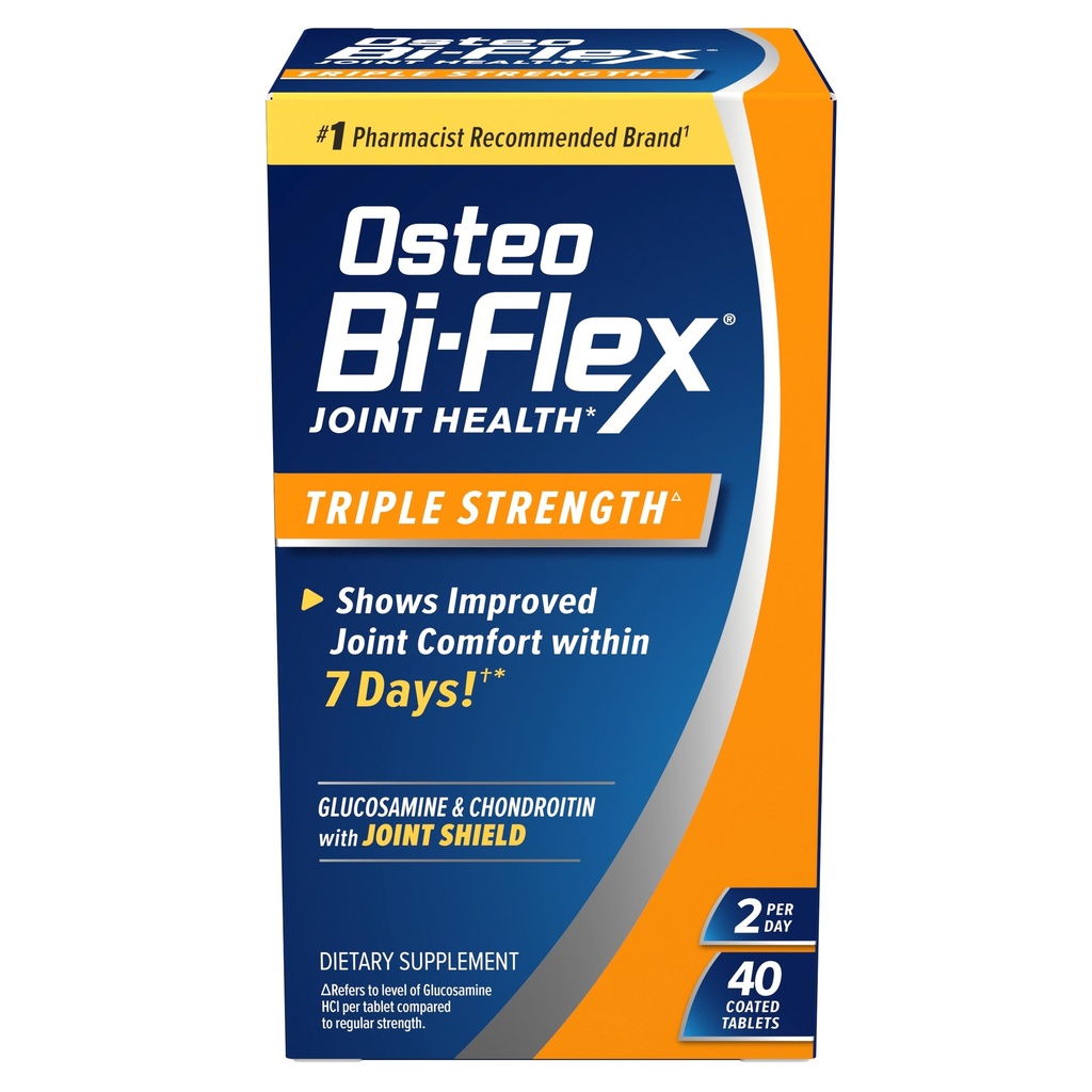 Osteo Bi-Flex trippel styrke(5), Glukosamine Chondroitin med vitamin C felles helse Supplement, belagte tabletter, 40 greve