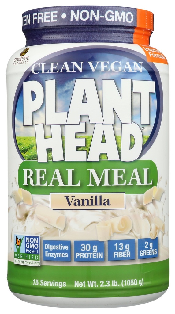Plant Head Real Meal Organic Plant Basert Protein Powder, Vanilla - Vegan, Lav netto karbohydrater, ikke-dampende, Glutenfri, Laktosefri, Ingen sukker tilsatt, 2,3 pund