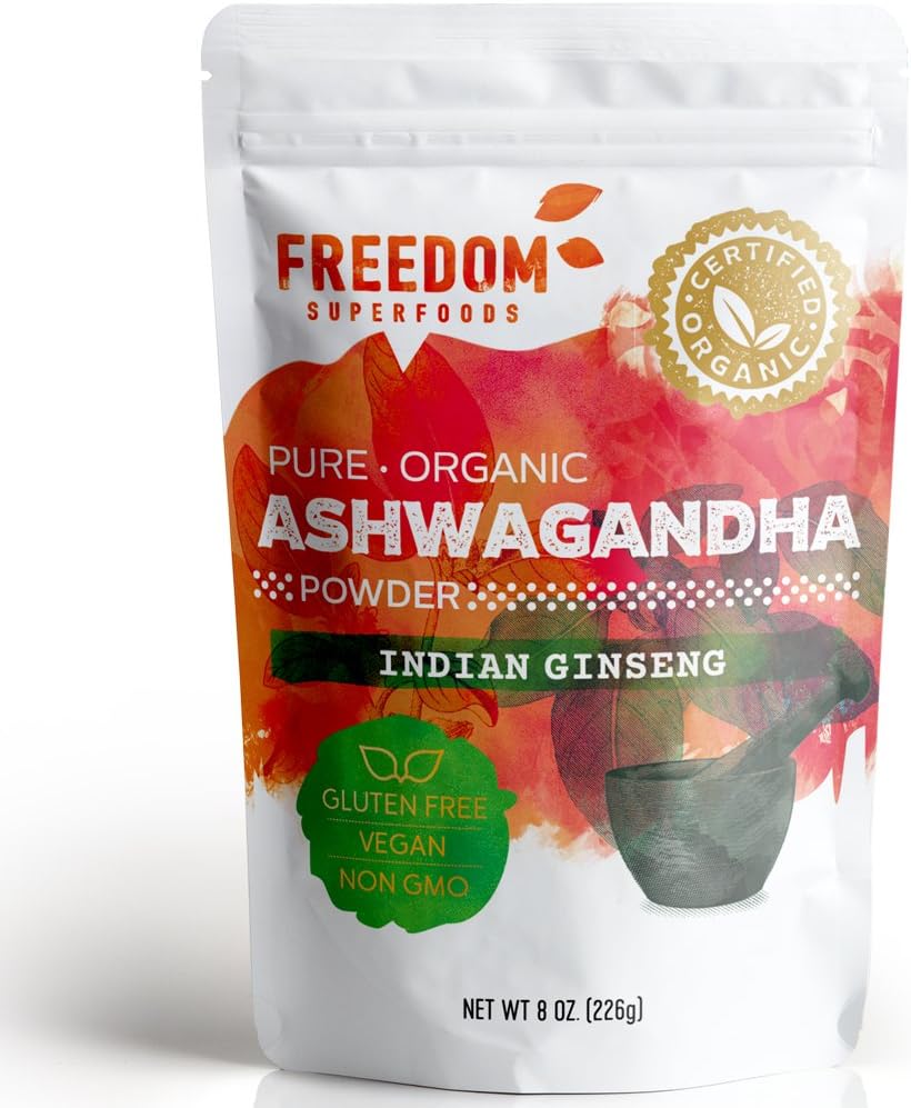 Organic Ashwagandha Root Powder Extract fra India - En Potent Adaptogen & Premium føler godt Veda Vitamin Supplement for hårvekst og høyde - Vegansk og Glutenfri - 8oz