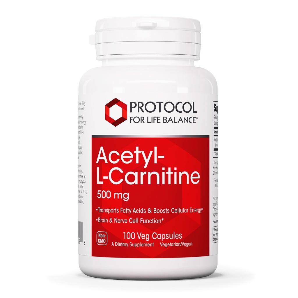 Protokol Acetyl- L-Carnitine 500mg - Energitilskudd, Nerve og Brain Support - 100 Veg Caps