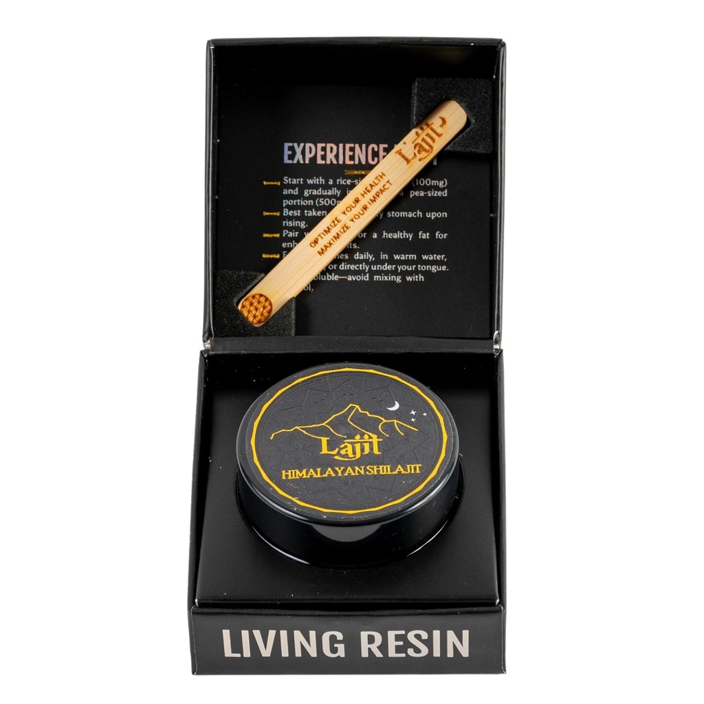 Lajit Gold Grade Himalayan Shilajit Resin - Økologisk, soltørkt, Biotilgjengelig Næringsstoffer, Fulvic Acid | Lab testet ren Shilajit for menn og kvinner - Naturlig energi, Vitality, 85 + Trace Minerals - 20g
