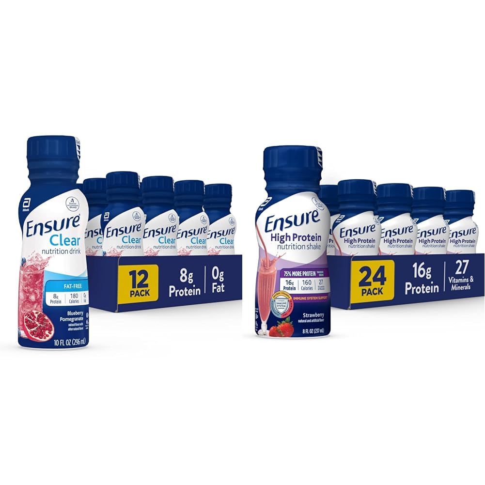 Sørg for flytende ren ernæringsdrikk, 0g fett, 8g protein, blåbær pomegranat, 10 Fl Oz (pakke med 12), flaske, glutenfri og sikre høy protein jordbær ernæringshake, 24 pakke