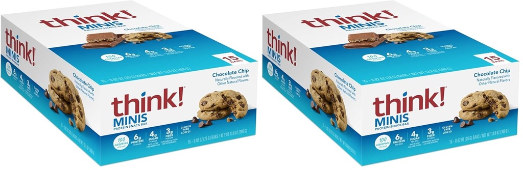 Tenk! MINIS Protein Snack Barer, Glutenfri, Sjokolade Chip, 15 greve (pakke med 2)