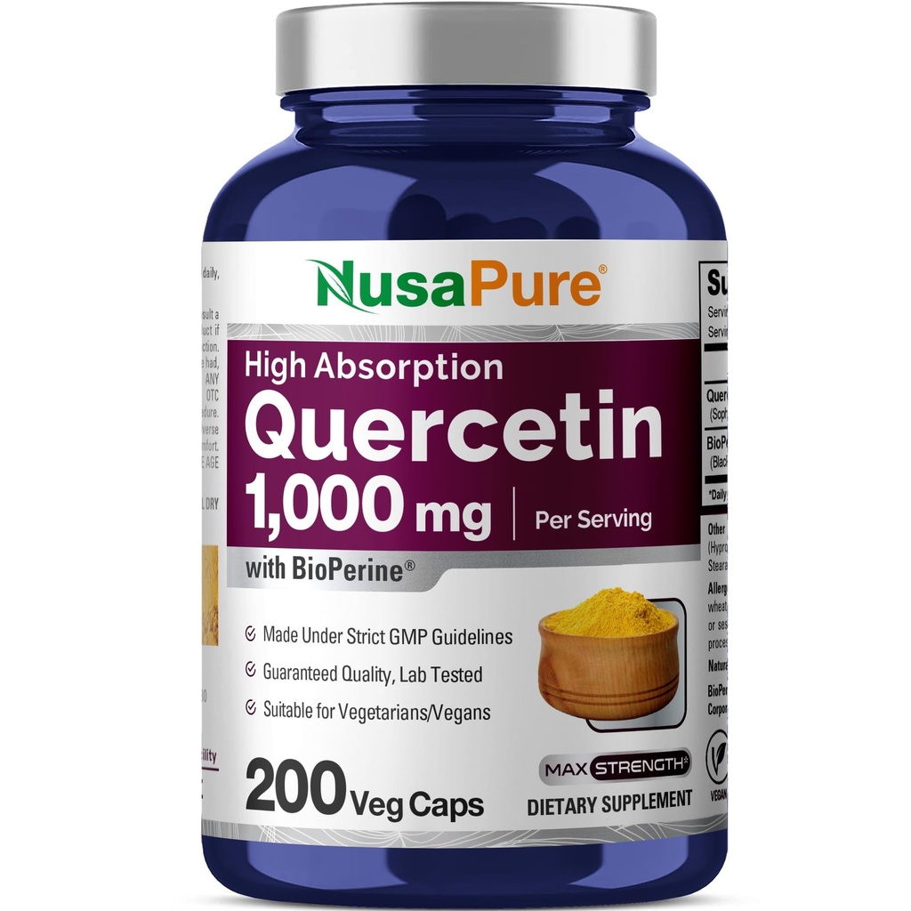 NusaPure Quercetin 1000mg - 200 Veggie Caps (Non-GMO, Vegan, Vegetarisk)