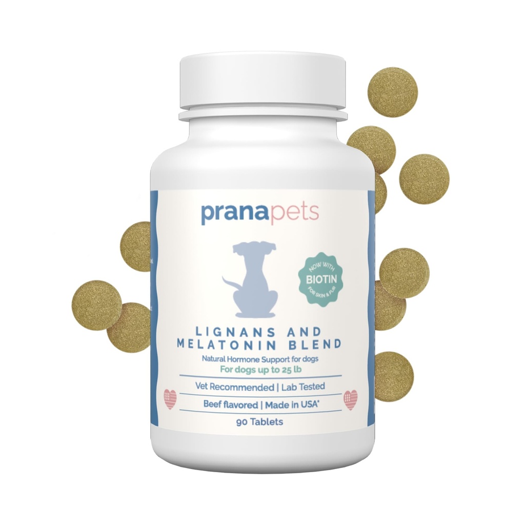 PranaPets Lignans & Melatonin med Biotin blanding naturlig hjelpemidler i lindring symptomer på Cushing hos hunder opp til 25 lb | Fremme sunn balanse & generell velvære