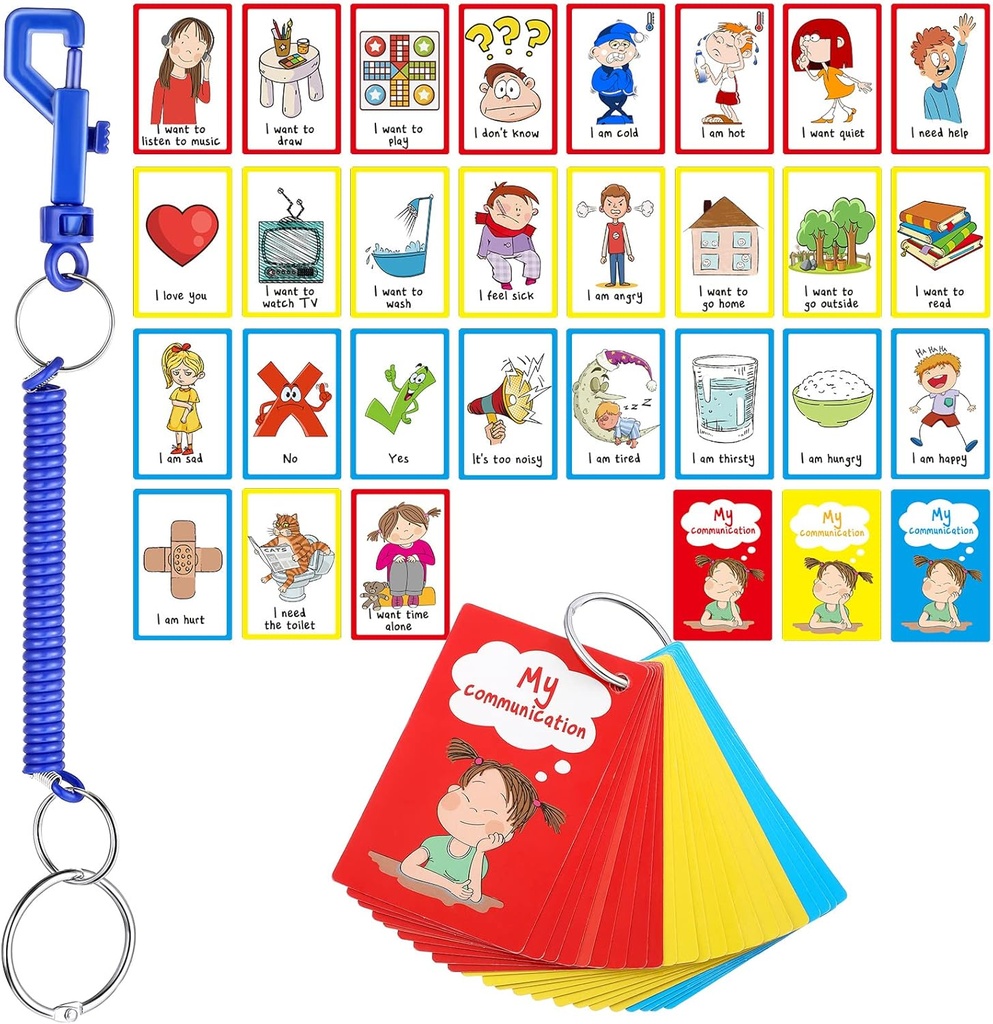 27 Autisme kommunikasjonskort Visual Aid ikke-verbal kommunikasjonsstyre tale Forsinkelser følelser Flash Cards Autisme spesielle behov Cue Cards språklæring leker for barn voksne