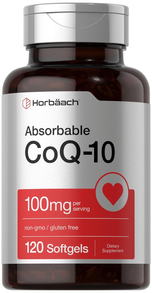 Horbäach CoQ10 100mg Softgels | 120 greve | Ikke-GMO og Glutenfri Supplement