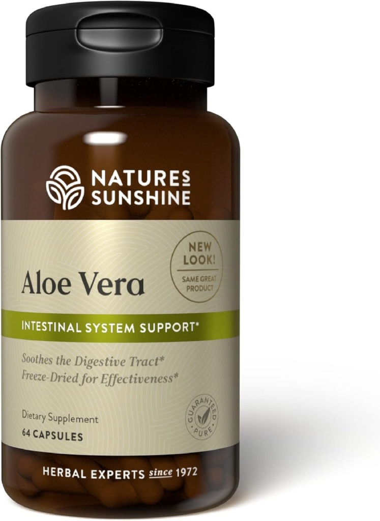 Naturens solskinn Aloe Vera Freeze tørket, 64 kapsler | Soothes Digestive Tract og forsyninger næringsstoffer til intestinelle systemer
