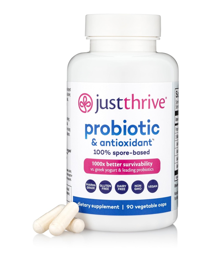 Bare Thrive Probiotic & Antioksidant Supplement - 100% Spore-basert Digestiv og immun støtte - Glutenfri, 90 Caps