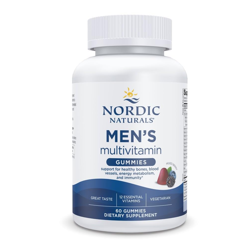 Nordic Naturals Men's Multivitamin Gummies, Blandet Berry - 60 Gummies - Støtte for Sunn Bones, Blodfartøyer, Energi & Immunitet - Ikke-GMO, Vegetarisk - 30 Services