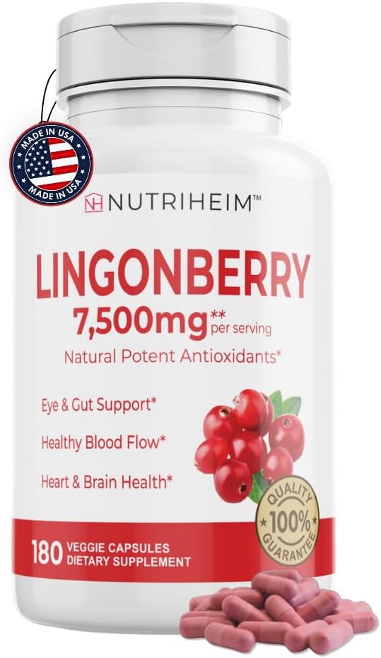 Lingonberry pulver 7500mg for urinveistrakt, blodsirkulasjon, Gut helse, øyehelse, antioksidant støtte - ren 5:1 forhold og 180 Veggie kapsler - ikke-GMO, Glutenfri, Vegan-vennlig Supplement
