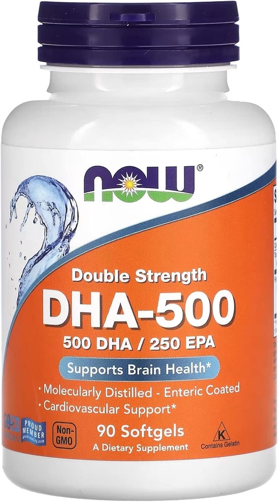 NU Mattilskudd, DHA-500 med 250 EPA, molekylær destillert, støtter hjernehelse*, 90 Softgels