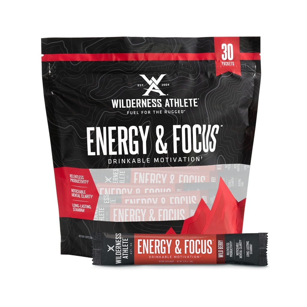 Wilderness Athlete - Energi & Fokus  enhver energiforsterker for kvinner og menn - Energidrikk Blande med naturlig kaffe - lavkarber, null sukkerenergidrikk pulver - 30 servere energidrikk pakker (Wild Berry)