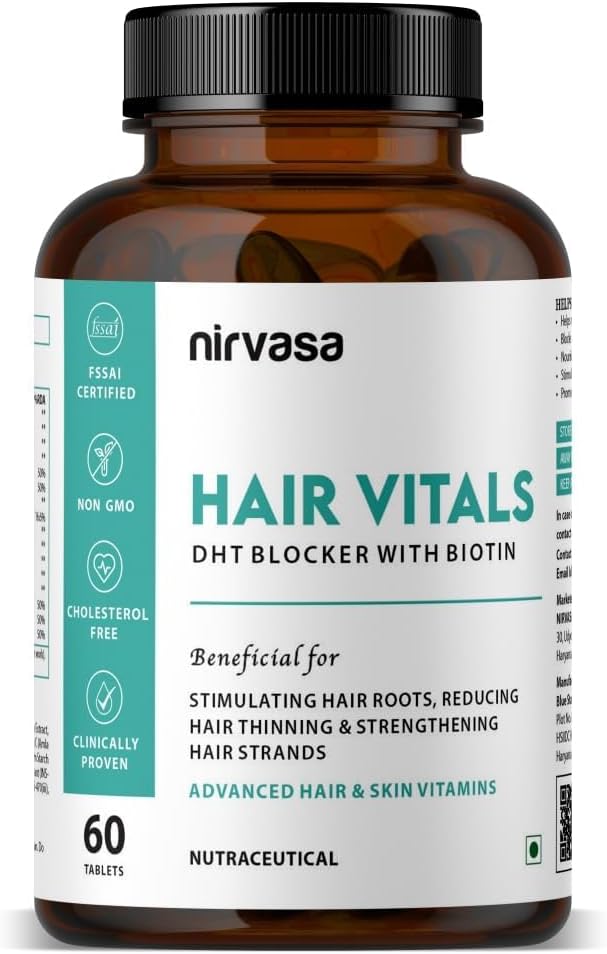 Hår Vitals DHT Blocker med Biotin Tabletter med Beta-Sitosterol & Stinging Nettle Root Extract ® Hårvitaminer for menn og kvinner - 60 Tabletter