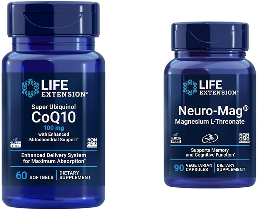 Livsforlengelse Super Ubiquinol CoQ10 med forbedret Mitokondriell støtte og Neuro-mag Magnesium L-treonat, magnesium L-treonat