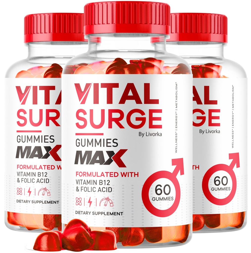 (3 pakke) Vital Surge - Vital Surge for menn Gummies, Vital Vita Surge Max Maks styrke 1050 MG, VitalSurge Supplement Støtte Gummy Avansert formel, Premium vitamin Gomitas (180 gummies)