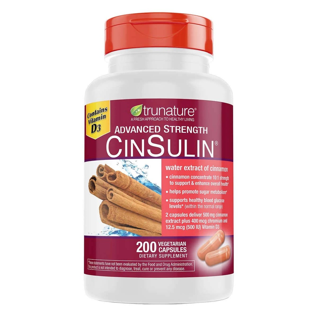 trunature avansert styrke CinSulin 500mg., 200 vegetariske kapsler (2 pakke)