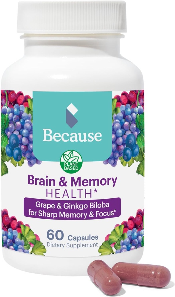 Fordi Brain Supplement for minne & fokus - proprietær blanding med Ginkgo Biloba - støtter Kognitiv funksjon, oppmerksomhet og mental klarhet - Vegan, Glutenfri, Ikke-GMO - 740mg Servering - 60 Kapsler