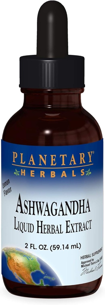 Planetariske urter Ashwaganda urteekstrakt flytende, sitron flavored, 2 flytende ounce
