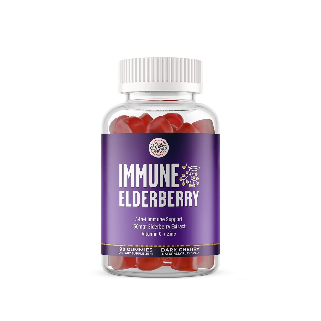 Grab Gold Elderberry Gummies med vitamin C & sink | Immun støtte Gummies, Vegansk, Glutenfri | 45 dagers forsyning