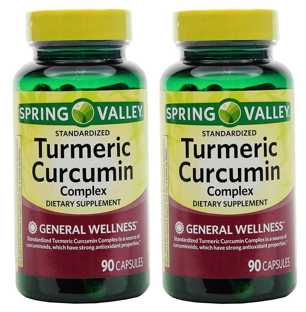 Spring Valley Stndr Turmeric Curcumin Complex Kosttilskudd Kapsler, 500 mg, 90 greve flaske, 2 pakke