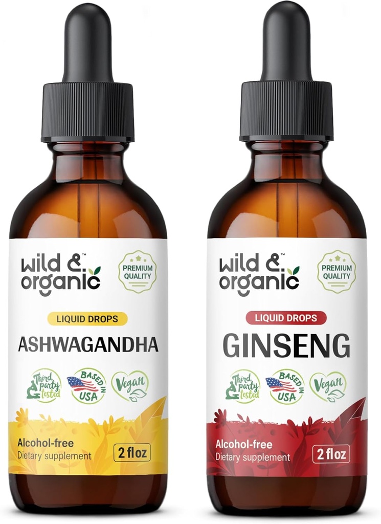Wild & Organic Ashwagandha Tinktur 4 fl oz & Ginseng Tinktur 4 fl oz